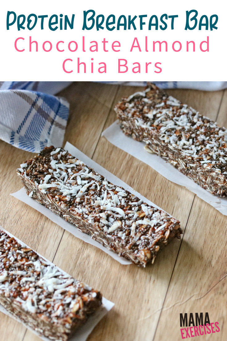 Breakfast Protein Bar Recipe - Chocolate Almond Chia Bars - MamaExercises.com 